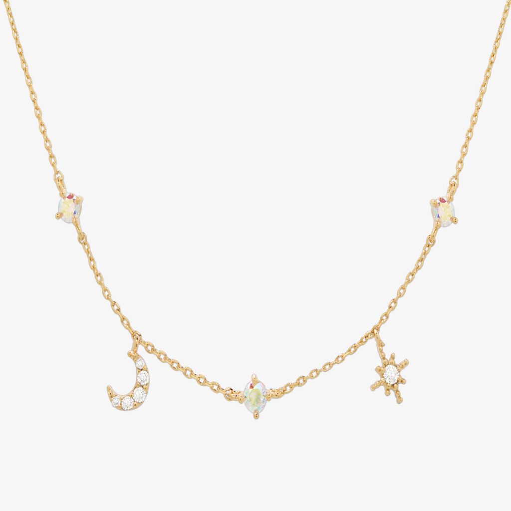 Collier lune et étoile Orkaia en zircon topaze fumée